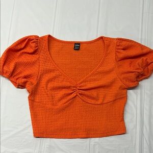 SHEIN Vibrant Orange Puff Sleeve Blouse - Small